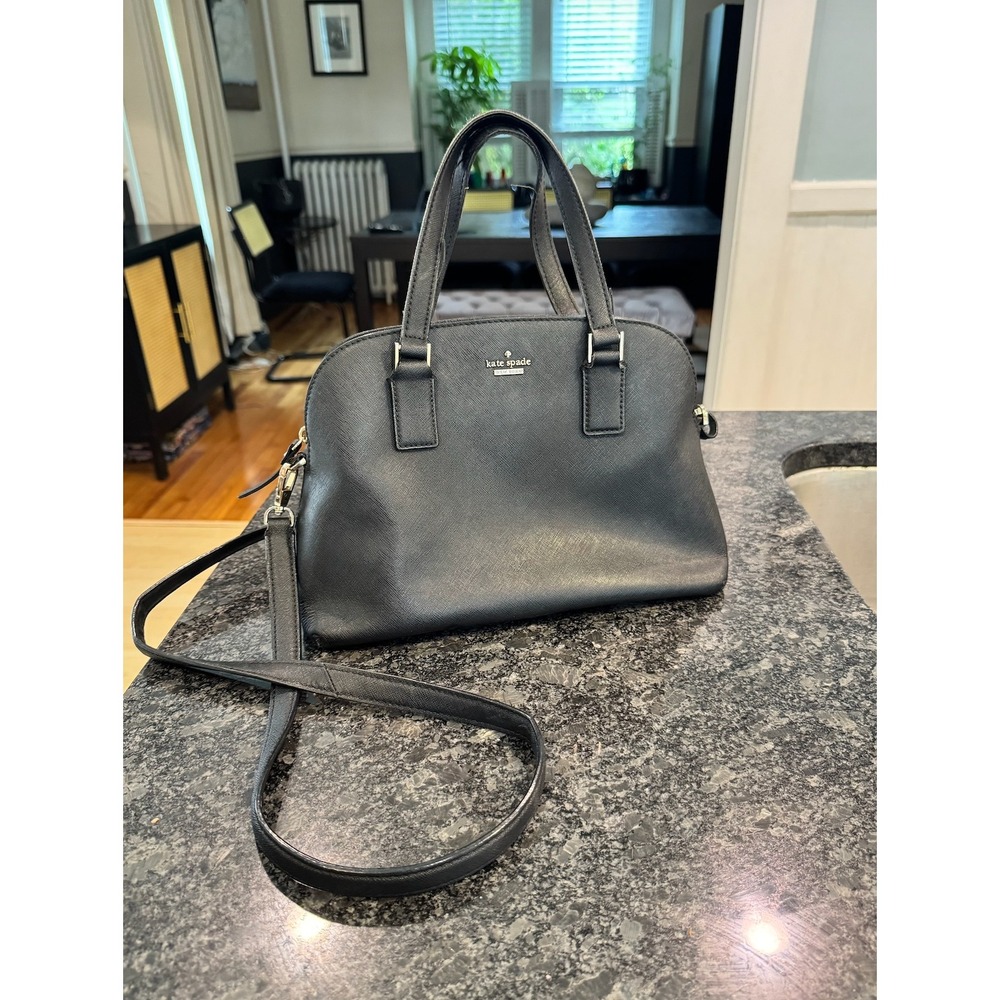 Kate Spade New York Black Saffiano Leather Satchel Crossbody Bag Shoulder Purse - Picture 1 of 8